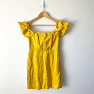 Bardot Linen Blend  Ruffle Strap Mini Dress Marigold Yellow Size Small/6